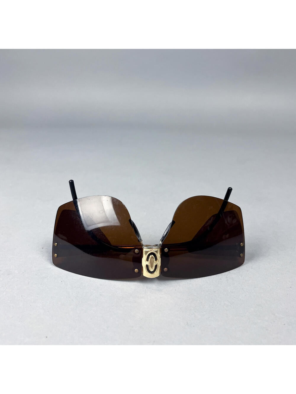 Vintage Brown Rimless Sunglasses with Gold Accents, Michelle Brevette